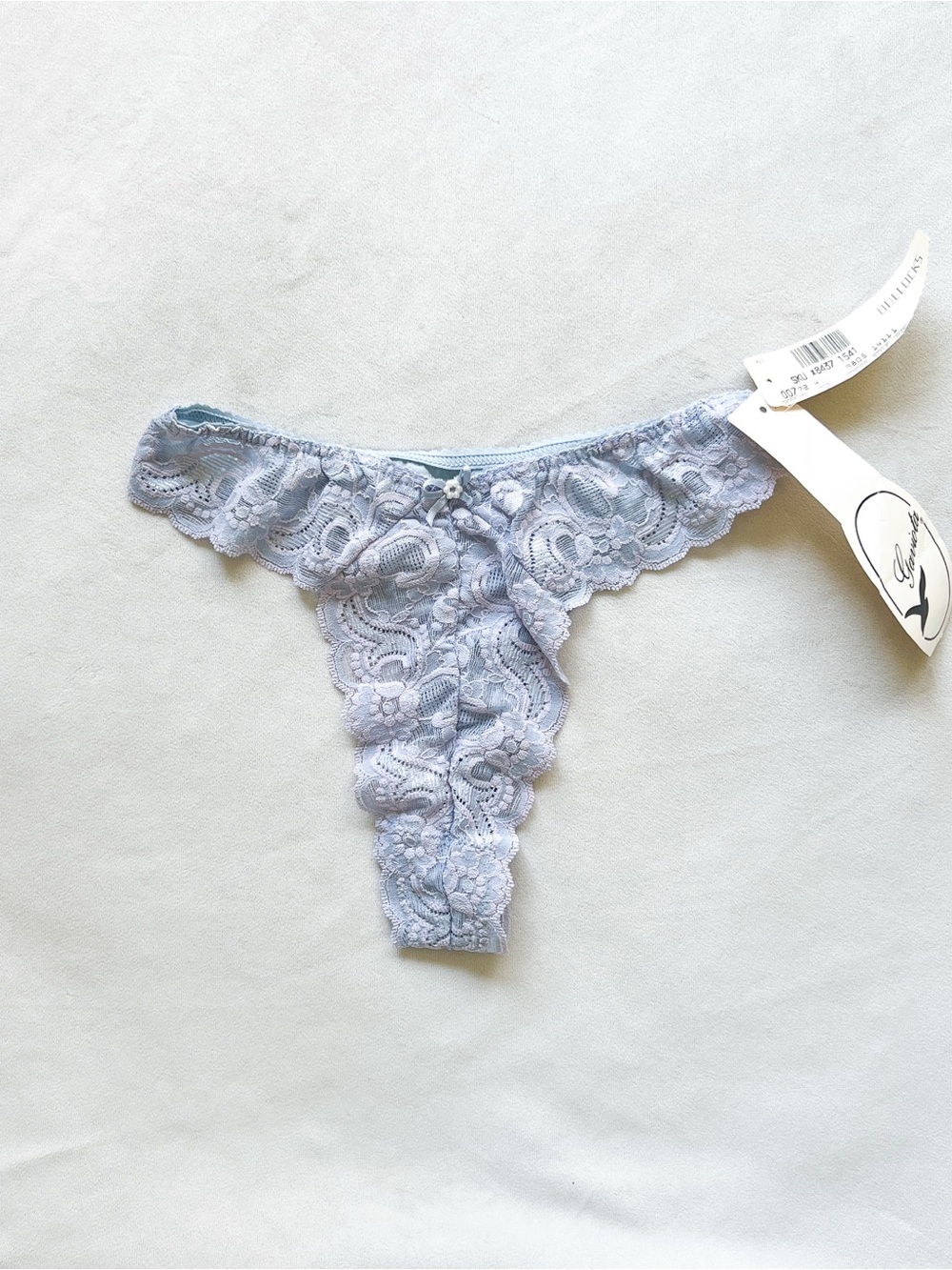 Vintage Pale Blue Lace Thong Panty - Small